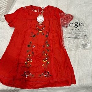 UMGEE Floral Embroidered Burnt Orange Dress